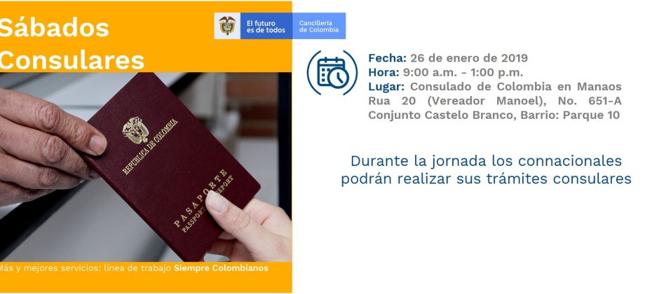 Consulado de Colombia en Manaos realizará jornada de Sábado Consular el 26 de enero de 2019