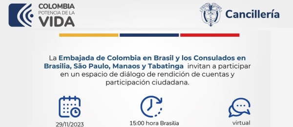 Participa de la rendición de cuentas que realizará la Embajada de Colombia y los consulados en Brasil