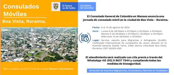 Consulado Móvil en la ciudad de Boa Vista – Roraima, del 8 al 10 de agosto de 2022