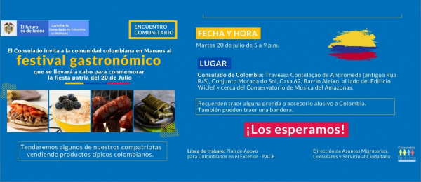 El Consulado de Colombia en Manaos invita al festival gastronómico, el 20 de julio de 2021