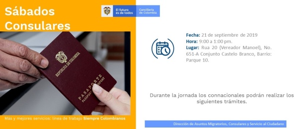 Consulado de Colombia en Manaos tendrá jornada de Sábado Consular el 21 de septiembre